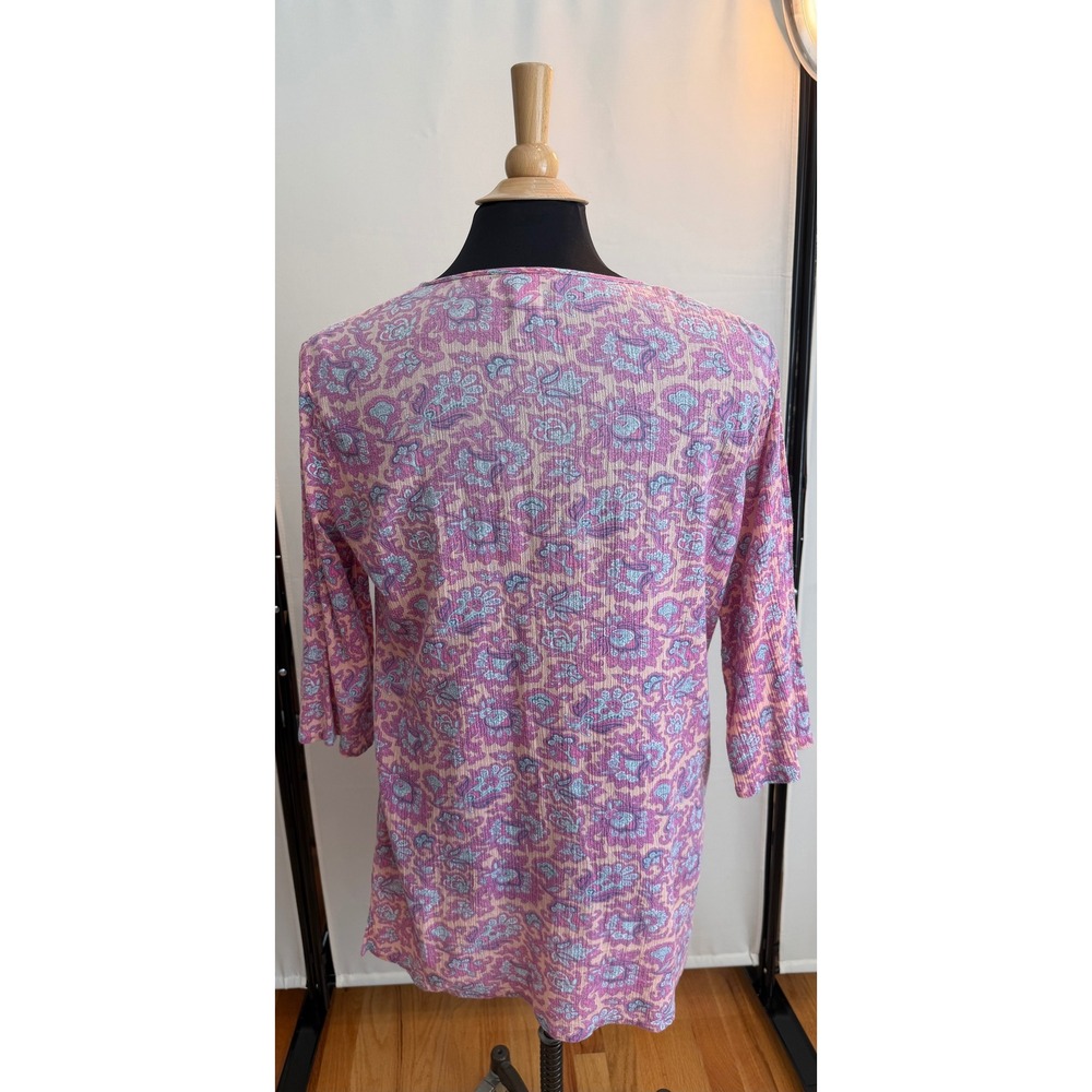 J. Crew Pink Purple Floral Paisley V-Neck Tunic Top 3/4 Sleeve Size M - Picture 2 of 5